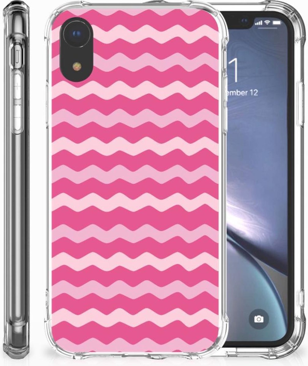 Back Cover voor Apple iPhone Xr Doorzichtige Silicone Hoesje Waves Pink