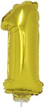 Gouden opblaas cijfer ballon 1 op stokje 41 cm