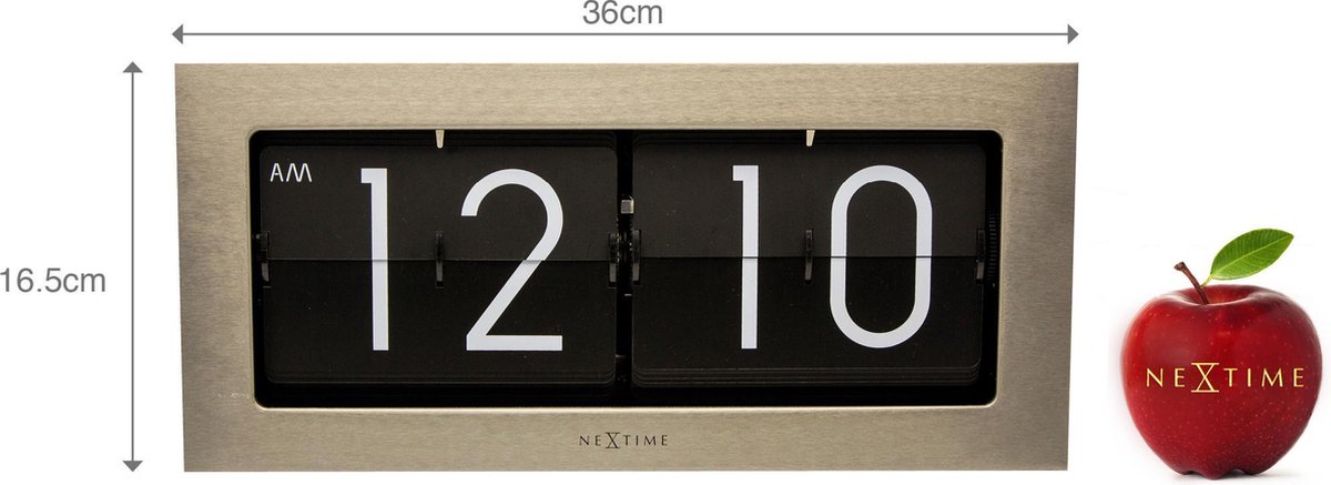 NeXtime - Tafel/wandklok - 36 x 16.5 cm - Metaal - Zilver - 'Big flip'