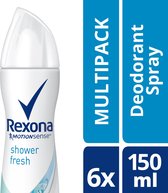 Rexona Women Shower Fresh - 150 ml - Deodorant Spray - 6 stuks - Voordeelverpakking