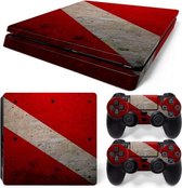 PS4 Slim Sticker Red White - PS4 Slim Rood Wit Skin Sticker - 1 Console Skin + 2 Controller Skins