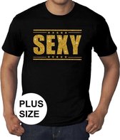 Grote maten Sexy t-shirt - zwart met gouden glitter letters - plus size heren XXXL