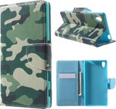 Sony Xperia Z5 Hoesje Camouflage met Opbergvakjes in Boekvorm