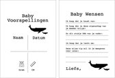 Luxe babyshower invulkaarten - meisje - jongen - voorspellingskaarten - 15 stuks - babyborrel - walvis - zwart- wit - spelletjes