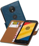 Pull Up TPU PU Leder Bookstyle Wallet Case Hoesjes voor Moto C Blauw