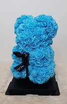 Love teddy beer van baby blauwe kunst rozen 25cm met cadeau doos en lint. Moederdag / cadeau / giftbox / rozen /  liefde / teddybeer / babyshower