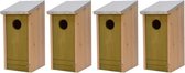 4x Houten vogelhuisjes/nestkastjes met lichtgroene voorzijde en metalen dakje 26 cm - Vogelhuisjes tuindecoraties