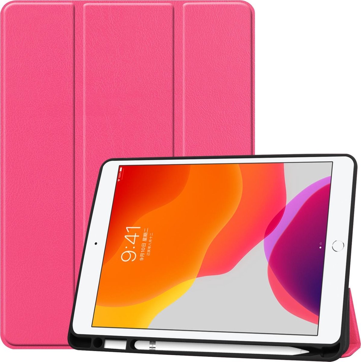 Tablet hoes geschikt voor iPad 2021 / 2020 / 2019 Hoes met Apple Pencil Houder & Auto Sleep/Wake functie - Tri-Fold book Case - 10.2 inch - Magenta