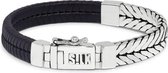 SILK Jewellery - Zilveren Armband - Chevron - 252BLK.20 - zwart leer - Maat 20