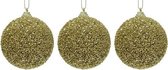 3x Gouden glitter/kralen kerstballen 8 cm kunststof - Onbreekbare kerstballen - Kerstboomversiering goud
