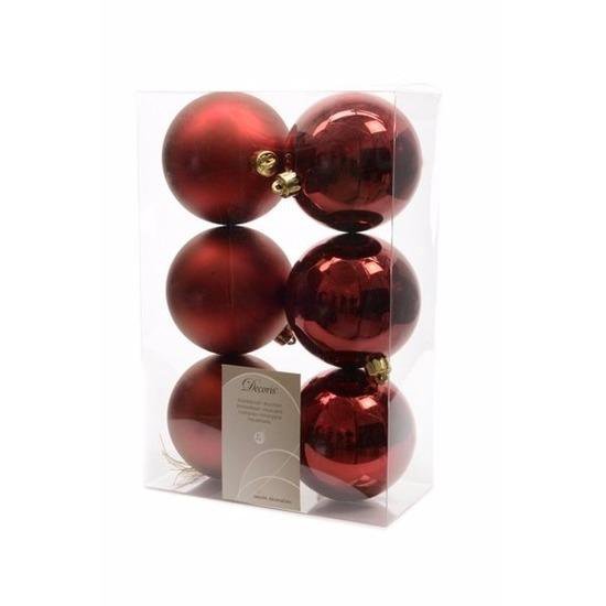 6x Rode kerstballen 8 cm kunststof met print - Rode kerstversiering - warenhuis