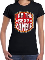 Halloween sexy zombie verkleed t-shirt zwart voor dames XS