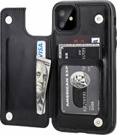 Wallet Case  geschikt voor Apple iPhone 11 - zwart +  Glazen Screenprotector