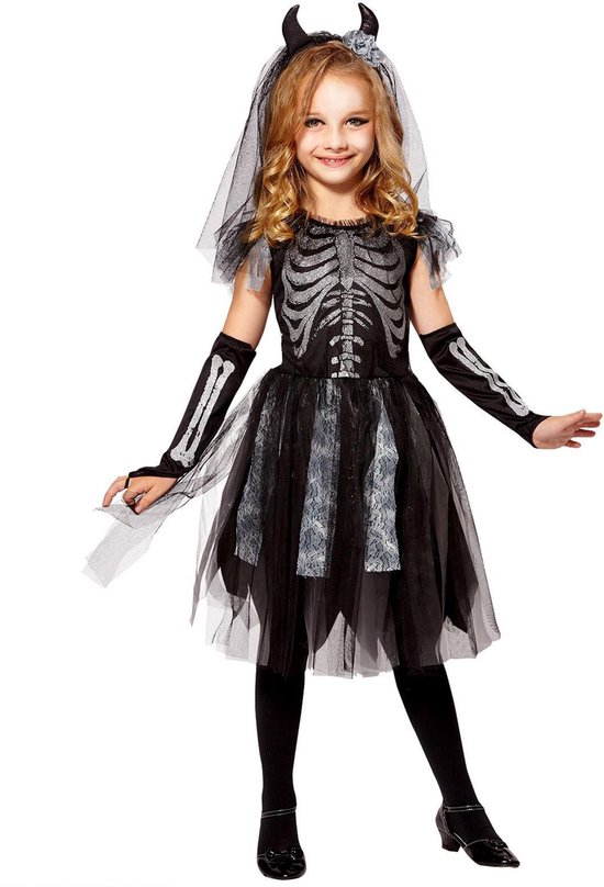 WIDMANN - Duivel bruid skelet kostuum voor kinderen - 128 (5-7 jaar) | bol .com