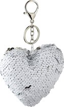 scarlet bijoux | Zak hanger of sleutelhanger "Big Heart" in hartvorm met tweekleurige omkeerbare pailletten; ca. 16 x 11 cm. Wit Chroom