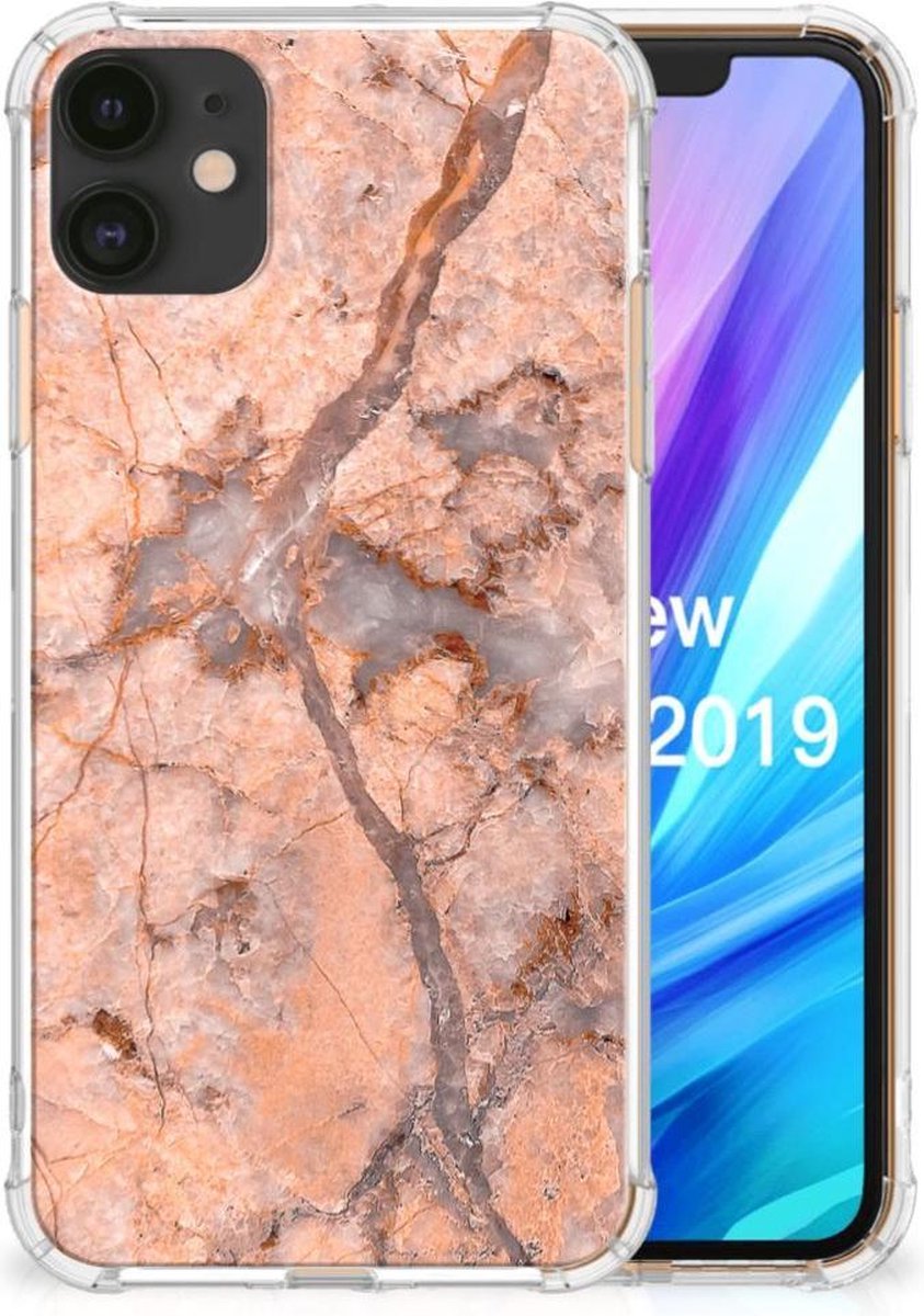 Apple iPhone 11 Anti-Shock Hoesje Marmer Oranje