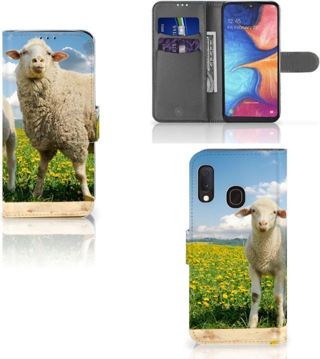 Samsung Galaxy A20e Telefoonhoesje met Pasjes Schaap en Lammetje