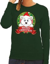 Foute kersttrui / sweater ijsbeer - groen - Merry Christmas voor dames XS (34)