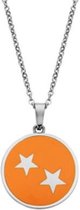 CO88 Collection Zodiac 8CN 26090 Stalen Collier met Hanger - Sterrenbeeld Tweelingen 15 mm - Lengte 42 + 5 cm - Zilverkleurig / Oranje