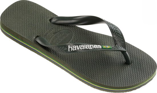 Havaianas Brasil Logo Unisex Slippers - Green Olive - Maat 37/38