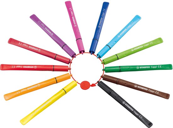 STABILO Cappi - Viltstift - Nooit Meer Je Dop Kwijt Dankzij De Dopring - Etui Met 24 Kleuren + 2 Dopringen