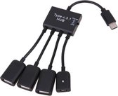 DrPhone 4in1 HUB Type-C 3.1 – 3x USB Female + 1x Micro-USB Female – Splitter - Converter – Hoog kwaliteit Kabel Adapter – Smartphone & Tablet – Zwart