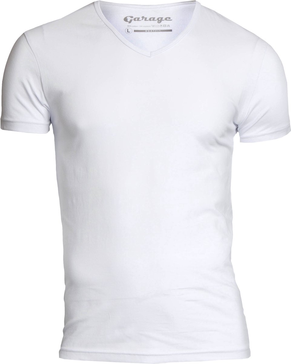 Garage 202 - Bodyfit T-shirt V-hals korte mouw wit S 95% katoen 5% elastan