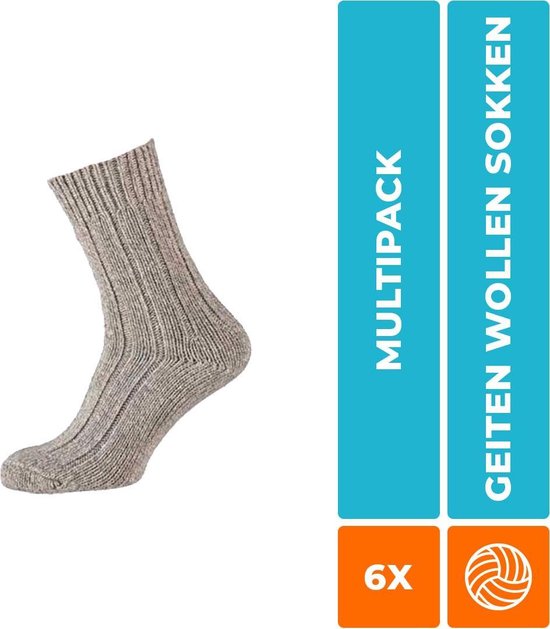 6-Pack Ouderwetse Noorse Wollen Sokken Grof Apollo - Grijs - Unisex - Maat 46-48