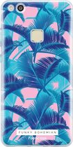 Huawei P10 Lite hoesje TPU Soft Case - Back Cover - Funky Bohemian / Blauw Roze Bladeren