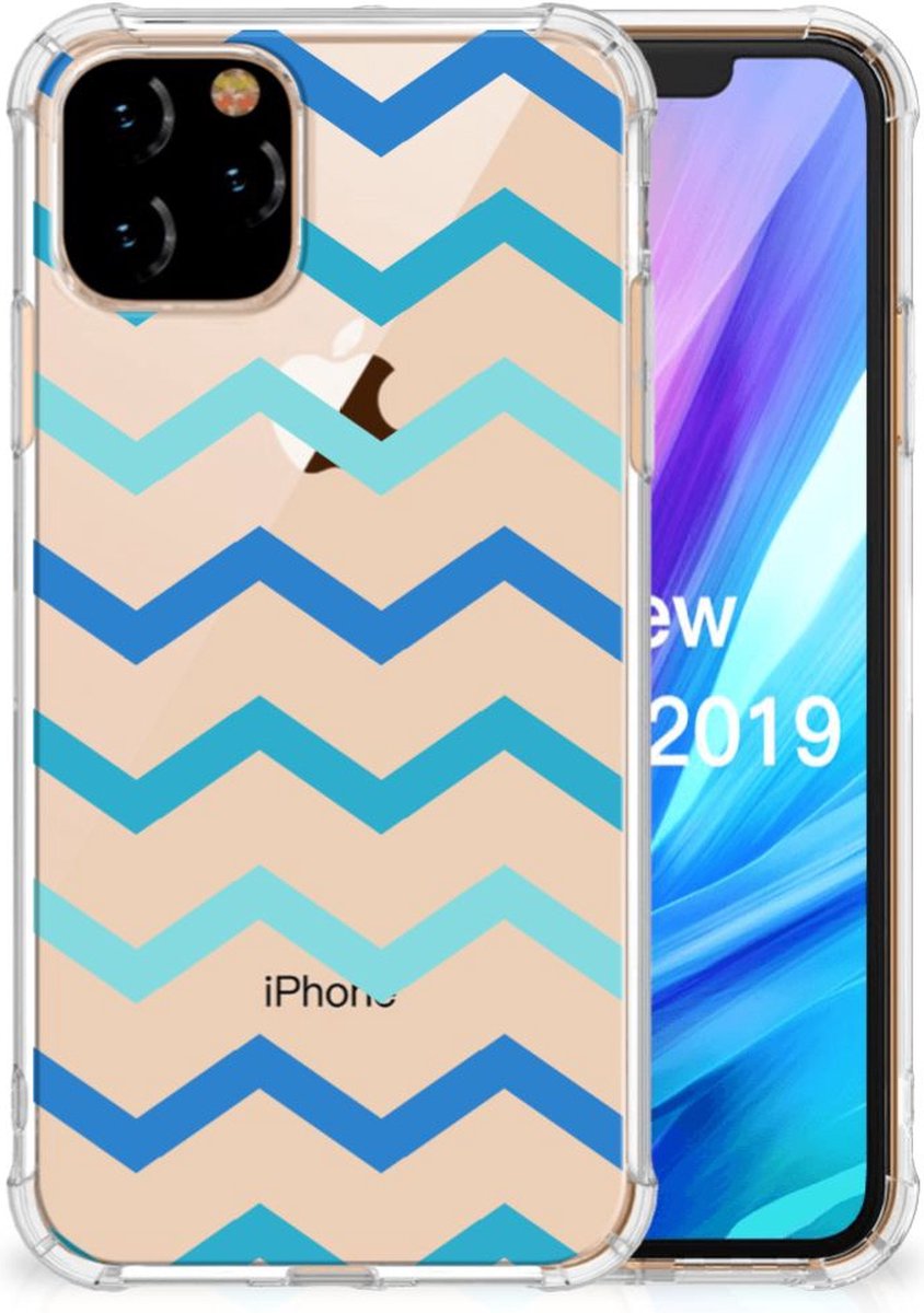 Apple iPhone 11 Pro Doorzichtige Silicone Hoesje Zigzag Blauw