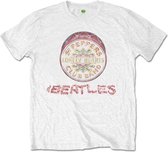 The Beatles Heren Tshirt -L- Flowers Logo & Drum Wit