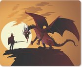 Muismat Draken Kunst - Illustratie van een draak en een ridder bij zonsondergang muismat rubber - 23x19 cm - Muismat met foto