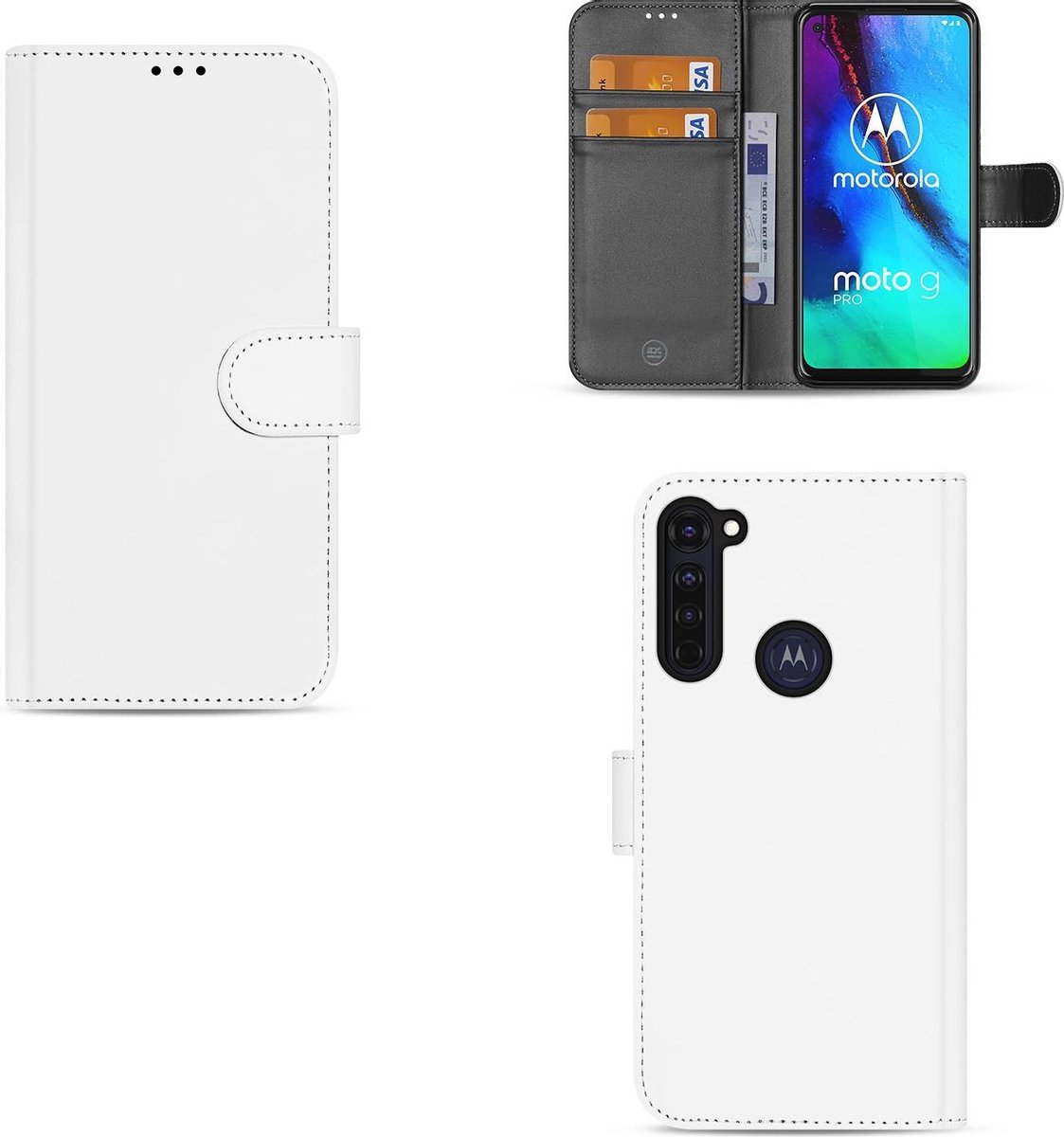 Book Case Motorola Moto G Pro Hoesje Wit met Pasjeshouder
