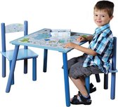 Mdf Kindertafel SET met 2 Stoelen - Dinosaurus Motief - FSC Goedgekeurde Zitgroep - Houten Tafel en 2x kinderstoel - Kleur Blauw