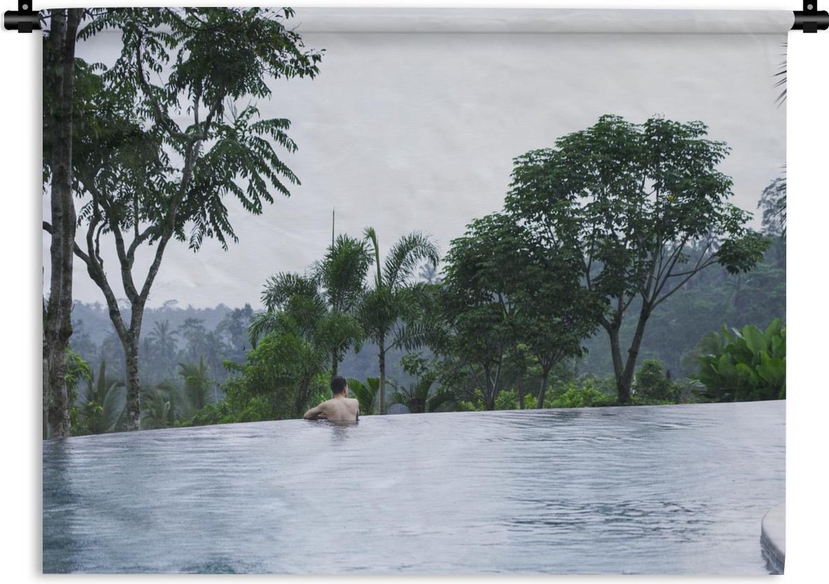 Wandkleed Zwembad zonder einde - Een oneindig zwembad in Ubud Indonesië Wandkleed katoen 180x135 cm - Wandtapijt met foto - 1001Tapestries