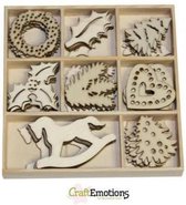 CraftEmotions Houten ornamenten - Kerstversiering 40 assorti  - box 10.5 x 10.5 cm
