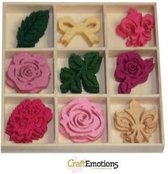 CraftEmotions Vilt ornament doosje High Tea Rose - Rozen 45 assorti  - box 10.5 x 10.5 cm