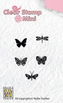 MAFS001 Nellie Snellen clearstamp - Mini Stempel - Vlinders Butterflies - 5x vlinder en libelle