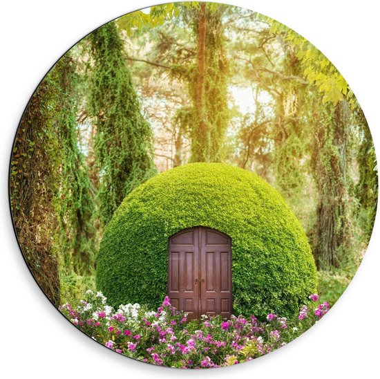 Cercle Mural Dibond - Maison Sphère Verte en Forêt - Photo 50x50cm sur Cercle Mural Aluminium (avec système de suspension)