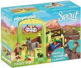 PLAYMOBIL Spirit Knip en Meneer Worteltjes met paardenbox - 70120