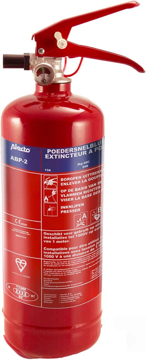Alecto ABP-2 Poeder brandblusser 2kg - ideaal voor thuis - auto - boot
