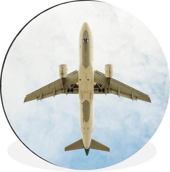 WallCircle - Wandcirkel - Muurcirkel - Onderaanzicht van een vliegtuig - Aluminium - Dibond - 60x60 cm - Binnen en Buiten