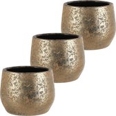 Set de 3x pots de fleurs en poterie céramique de 15,5 x 19,5 cm en paillettes dorées - Cache- pots Mica Decorations