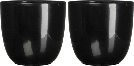 Set van 2x stuks bloempotten zwart keramiek voor kamerplant H20 x D22.5 cm - Mica Decorations plantenpotten