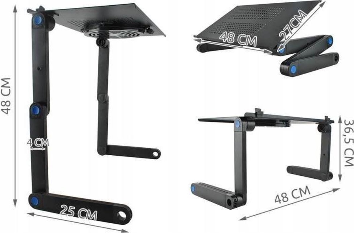Verstelbare laptoptafel 7-17 inch met muismat, USB koeling, opvouwbaar, aluminium, 360° draaibaar, zwart - Afbeelding 3