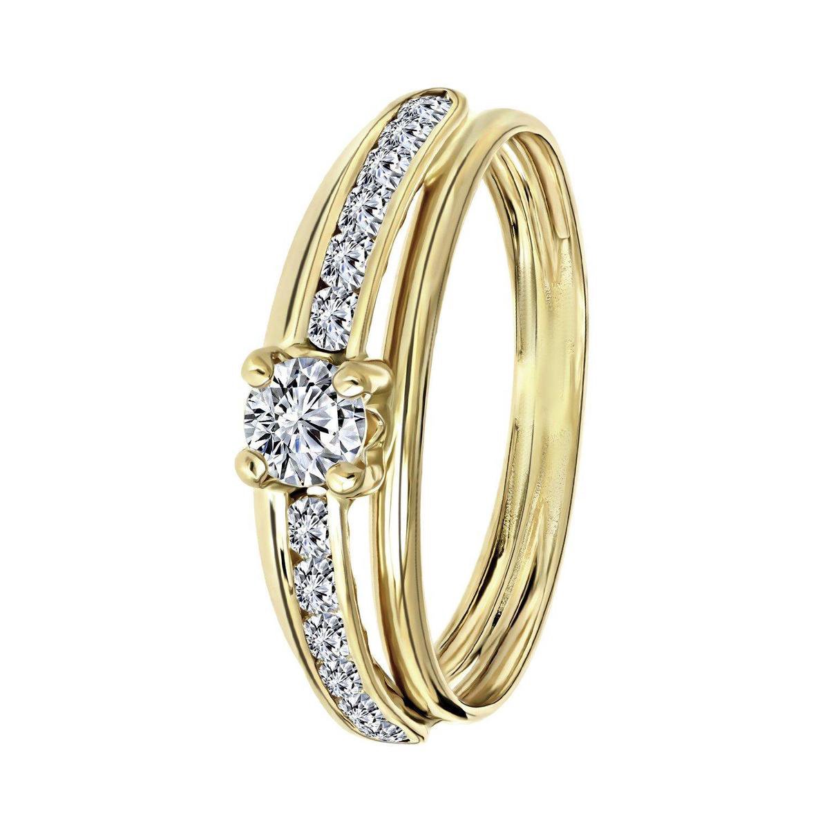 Lucardi Dames Ring met zirkonia - Ring - Cadeau - 9 Karaat - Geelgoud