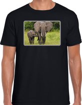 Dieren shirt met olifanten foto - zwart - voor heren - Afrikaanse dieren/ olifant cadeau t-shirt - kleding 2XL