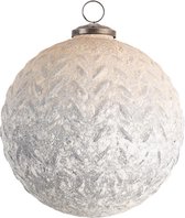 Clayre & Eef Kerstbal XL Ø 15 cm Wit Grijs Glas Rond Kerstboomversiering