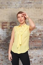 Top Dames Blouse Verfijnd Strik Mouwloos Geel - 38