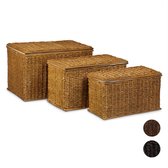 Relaxdays Wasmand gevlochten set van 3 - 71 L - stapelbare wasboxen - in 3 kleuren - honing Brown